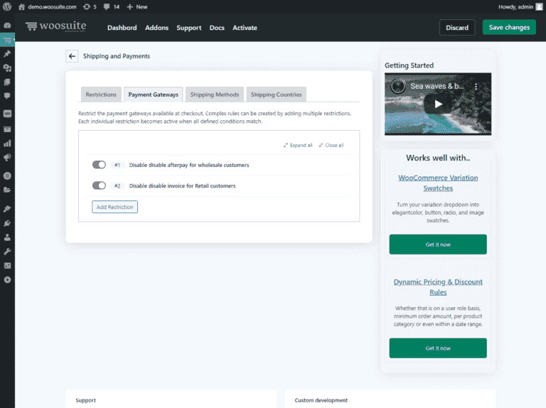 disable payment for wholesale customers